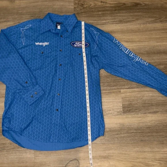 Wrangler® Ford Logo Blue Print Long Sleeve Button Down Shirt MP2295M Men's Large - Picture 5 of 12